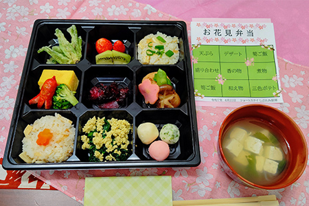 栄養バランスの取れた弁当食。9品目の様々な食材を使用した介護食